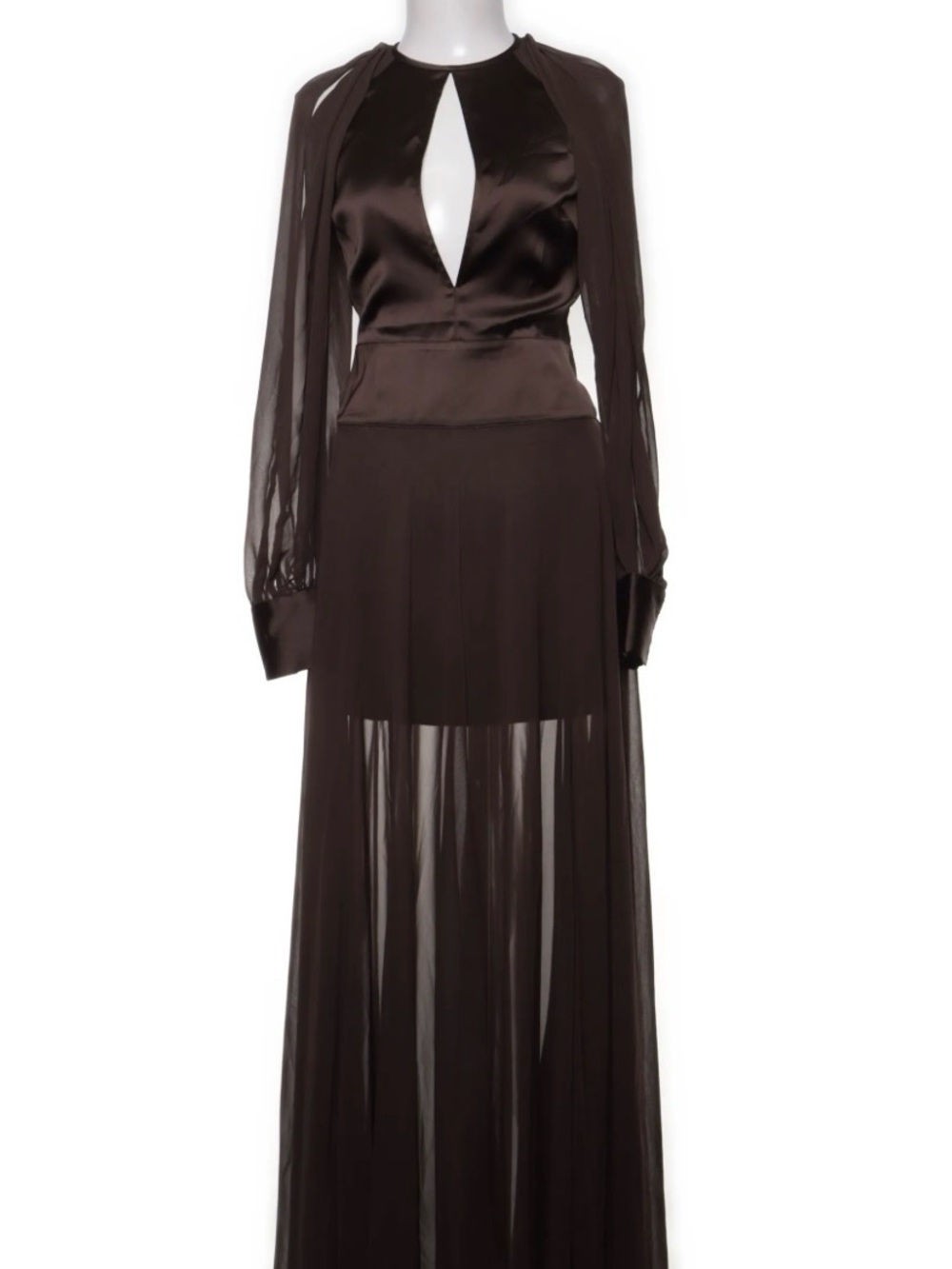 Lorena Saravia Elegant Brown Sheer Panel Long Dress